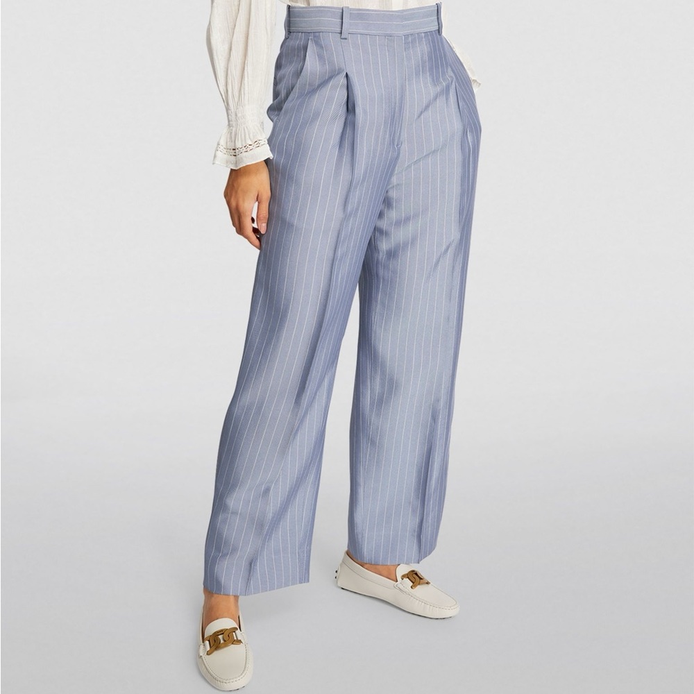 Sandro Blue & White Striped Straight Leg Trousers